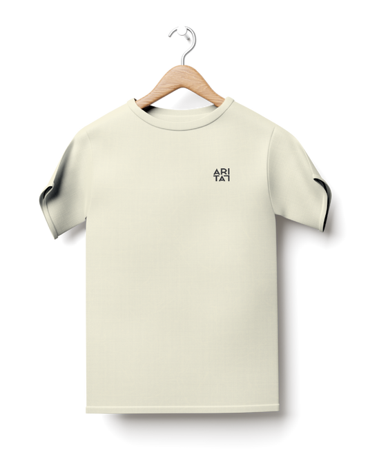 Slightly Oversize Off-white T-Shirt with Embroidered Pocket Logo Mock-Up