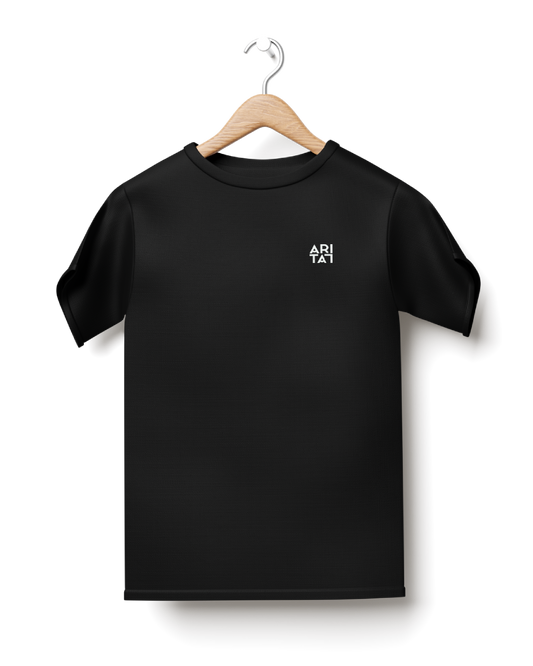 Slightly Oversize Black T-Shirt with Embroidered Pocket Logo Mock-Up