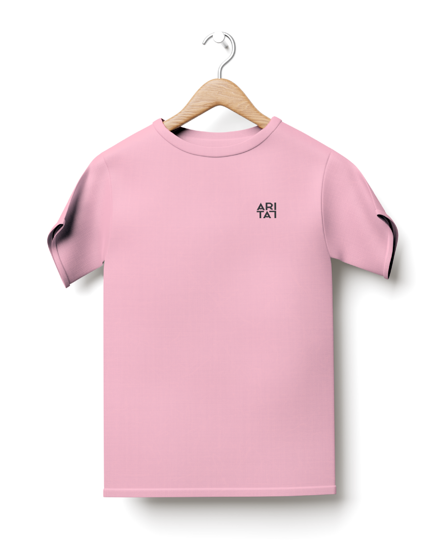 Slightly Oversize Pink T-Shirt with Embroidered Pocket Logo Mock-Up