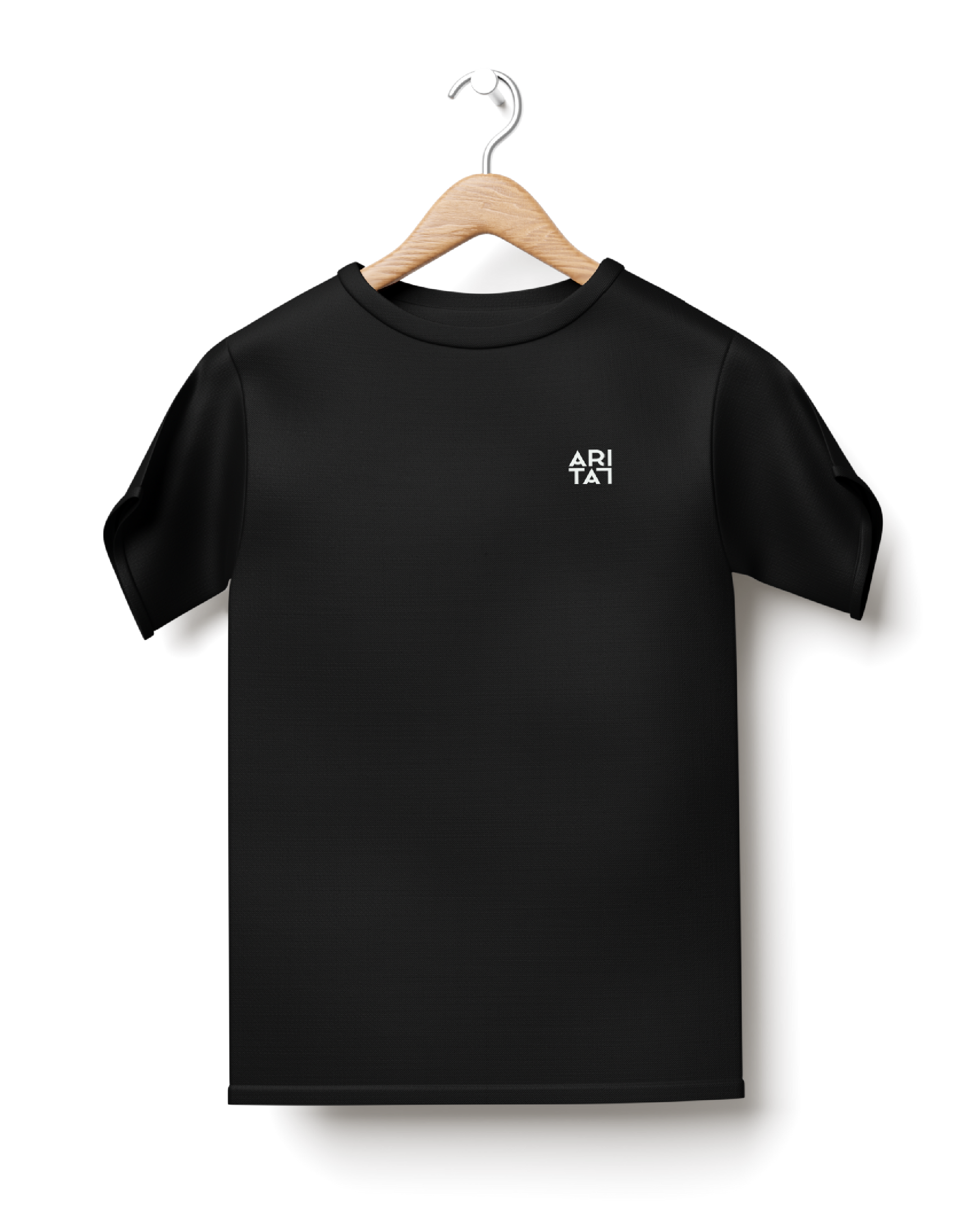 Slightly Oversize Black T-Shirt with Embroidered Pocket Logo Mock-Up