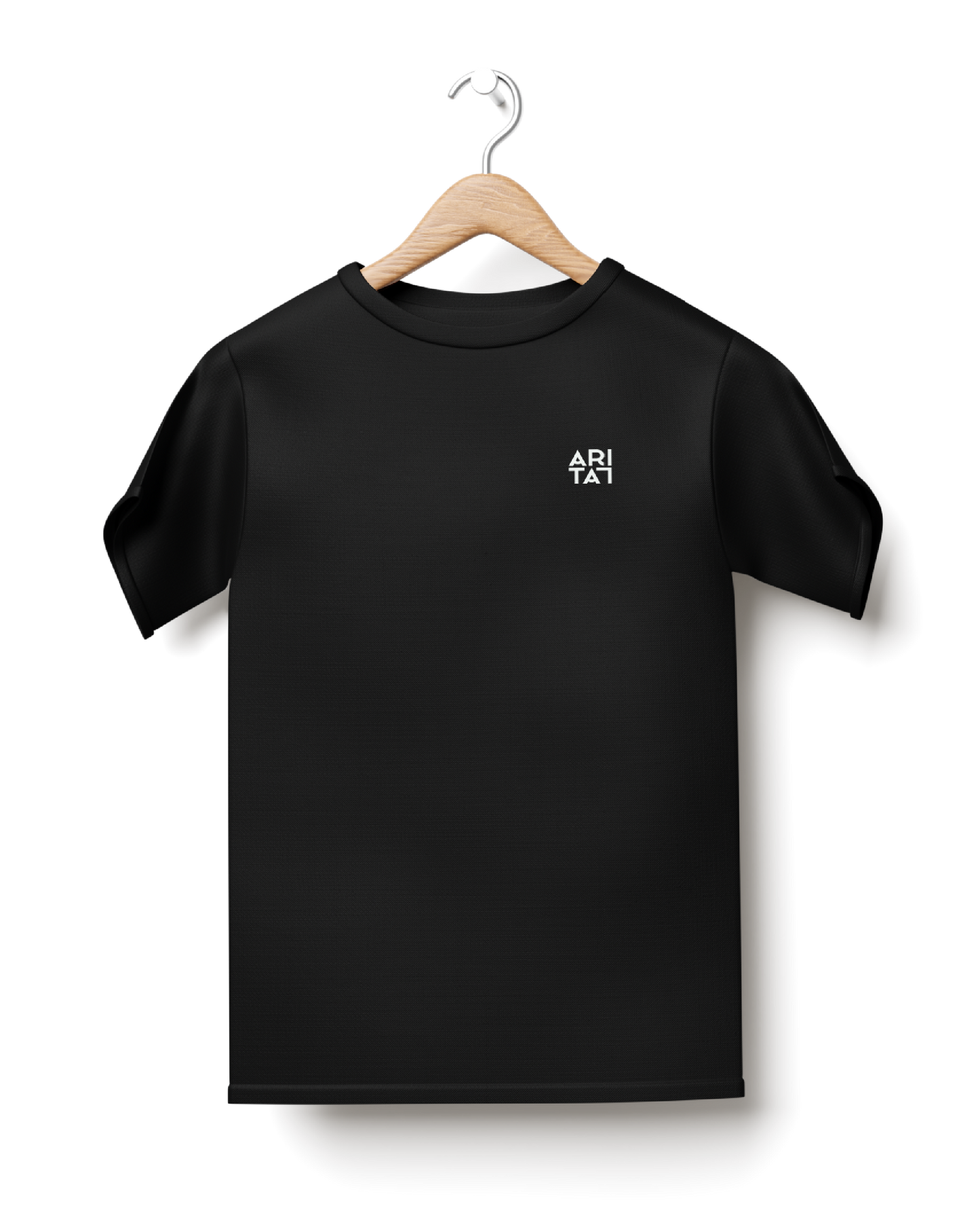 Slightly Oversize Black T-Shirt with Embroidered Pocket Logo Mock-Up