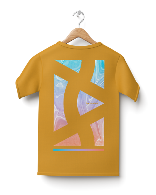 Slightly Oversize Mustard T-Shirt with Back Design Mock-Up